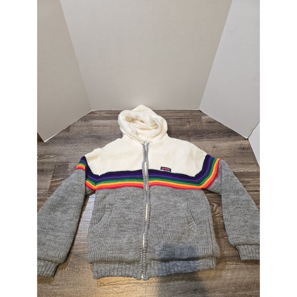Vintage Brittania RAINBOW Sweater Hooded Zip Up Jacket Large                #162